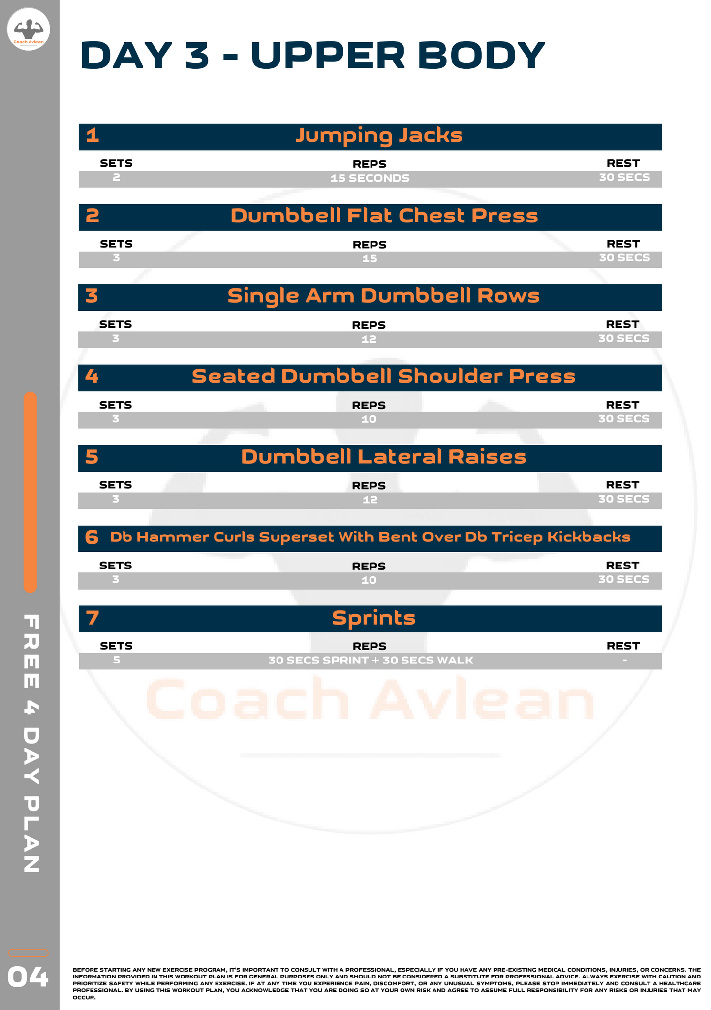 FREE 4 Day Dumbbell Workout Plan