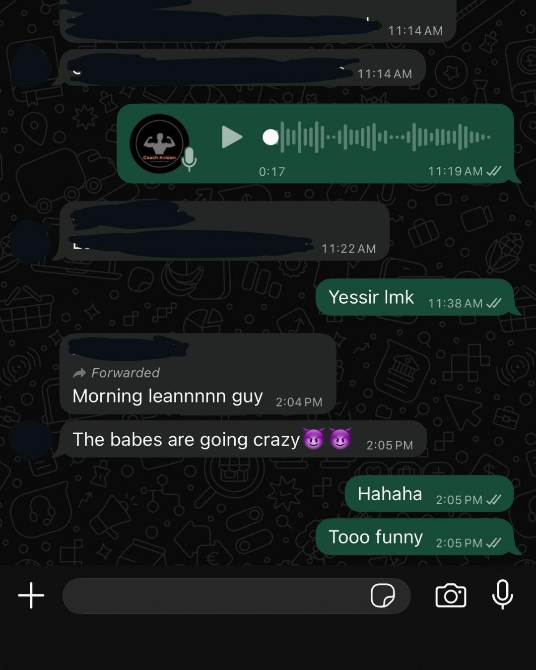 WhatsApp update from an AVLEAN client about their progress being noticed