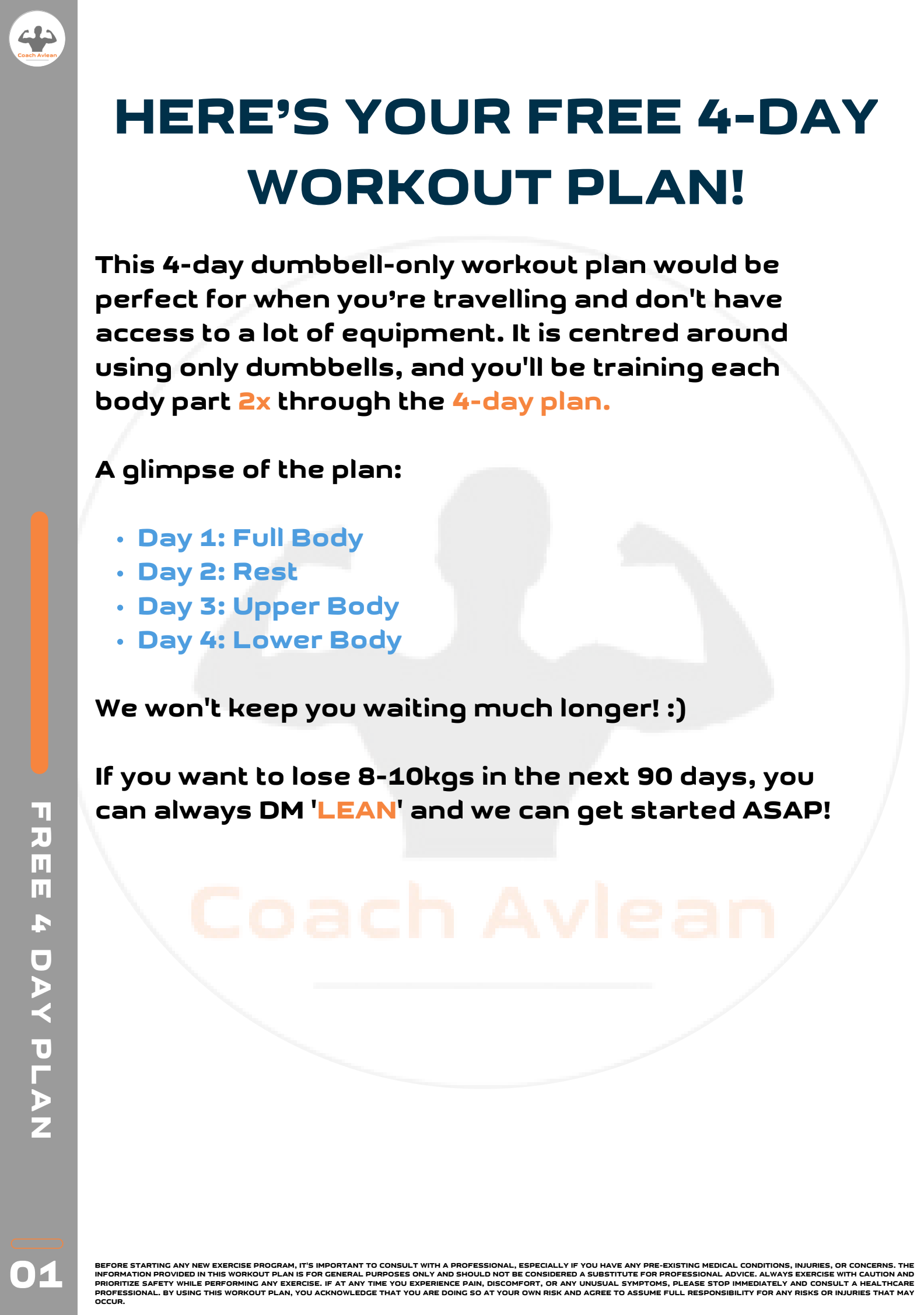 FREE 4 Day Dumbbell Workout Plan Coach Avlean